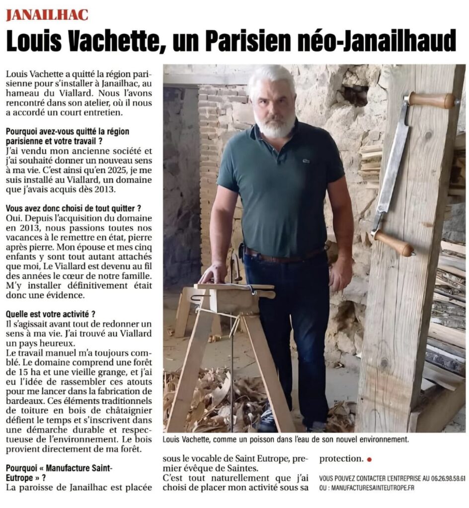 Article Le Populaire du Centre - Louis Vachette dans son atelier de bardeaux à Janailhac