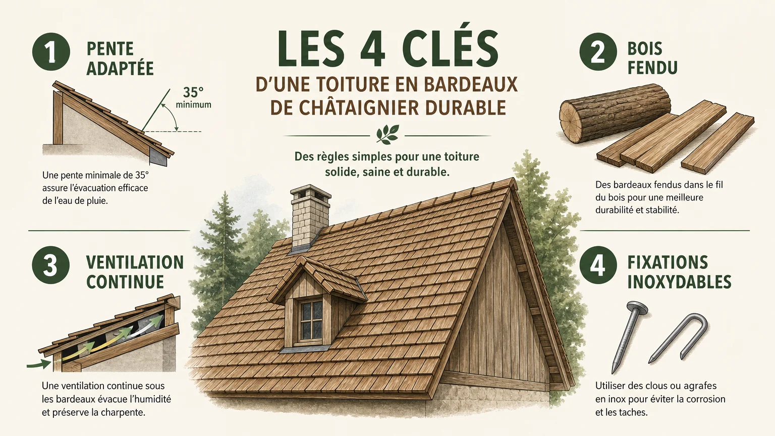 Checklist des conditions de pose d’une toiture en châtaignier